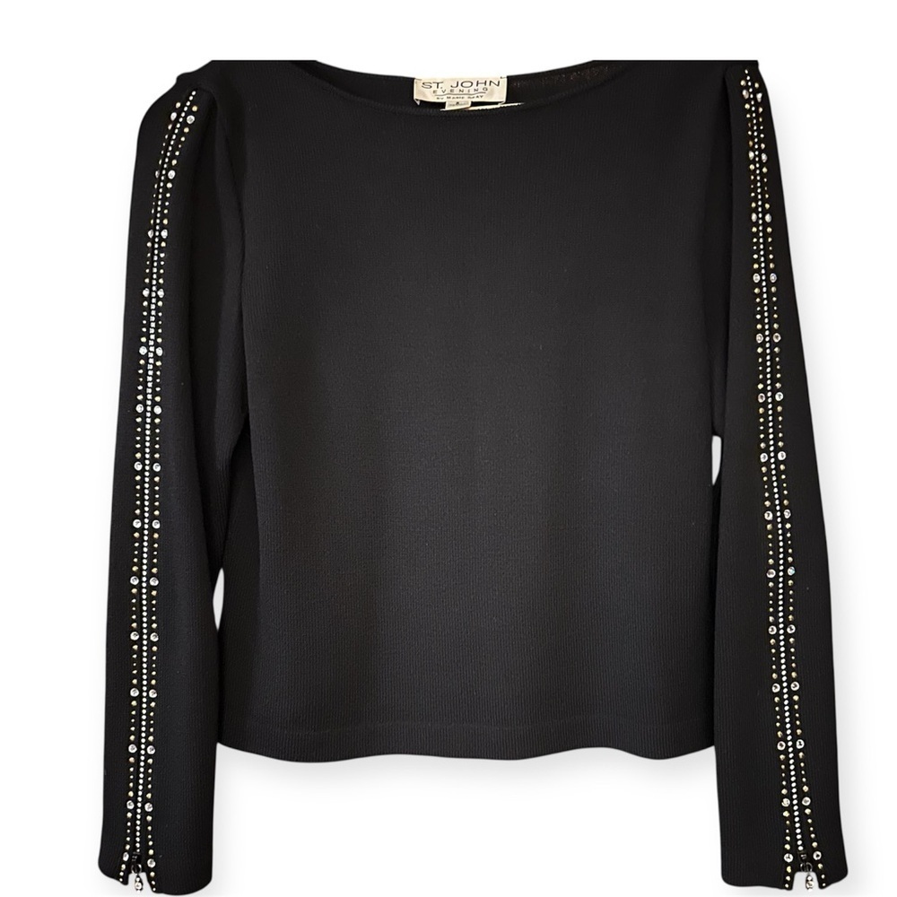 St. John Evening Rinestone Embellished Santana Knit Pullover Top - Picture 1 of 3